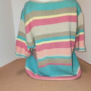 Koret Francisca Petites Short Sleeve Striped Retro Knit Sweater Cotton Blend SzL